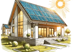 dessin illustrant une maison équipée de panneaux solaires photovoltaïques