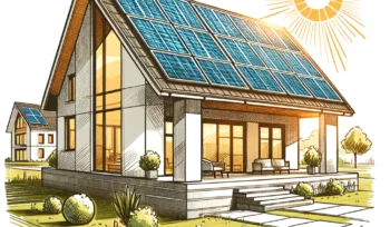 dessin illustrant une maison équipée de panneaux solaires photovoltaïques